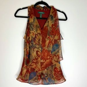 Lauren Ralph Lauren Burgundy V Neck Top Womens